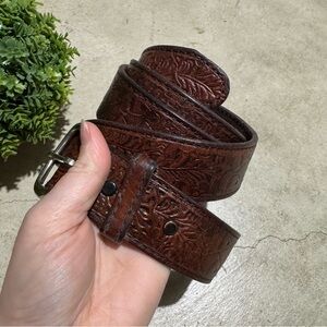 Vintage Brown Tooled Leather Belt Mens Size 44 Western Festival Cowboy Rodeo